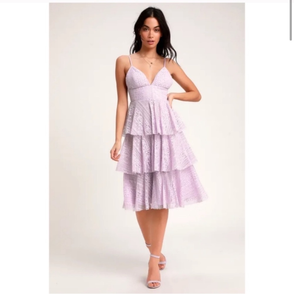 Lulu's Lilac Lace Tiered Midi Dress